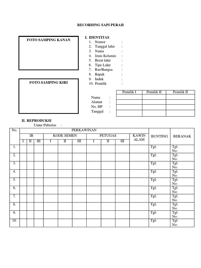 Rekaman Data Sapi Perah | PDF
