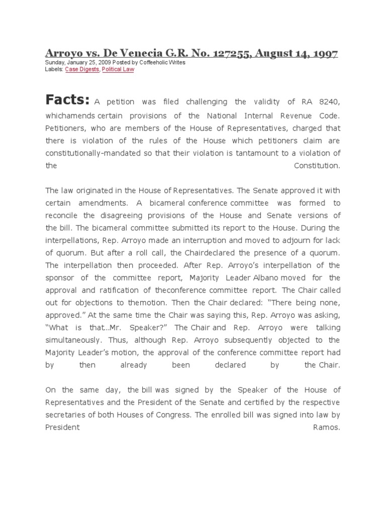Arroyo vs de venecia case digest download free pdf united states