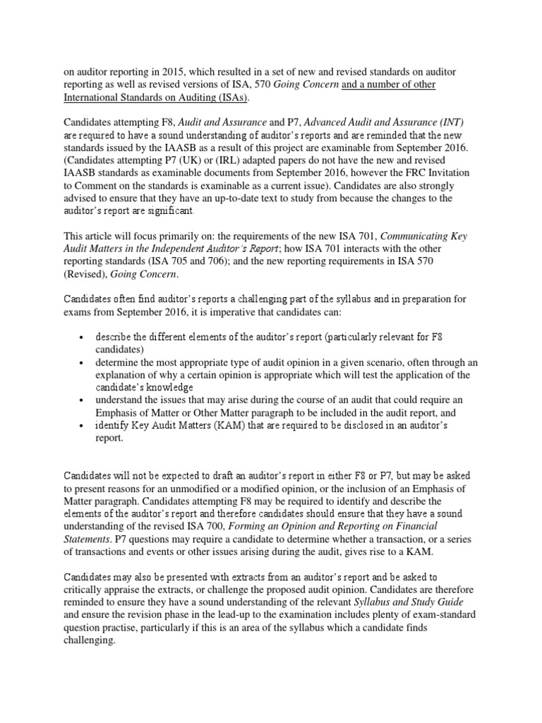 Revised Audit Reporting | PDF | Going Concern | Auditor's Report