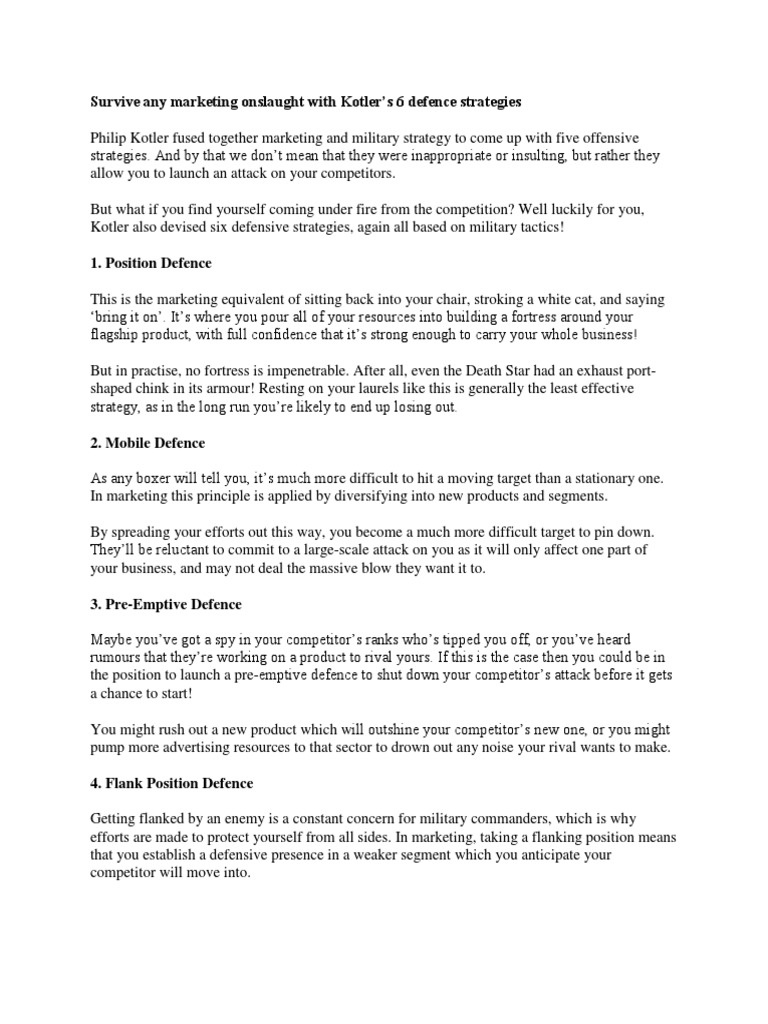 Kotler's 6 Defensive Marketing Strategies | PDF | Military Strategy ...