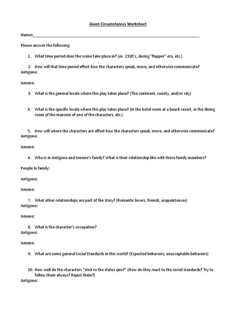 Lesson 1.given Circumstances Worksheet PDF
