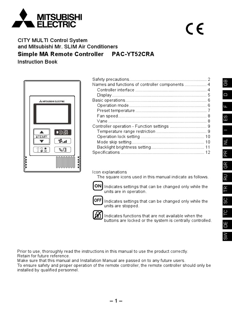 Mitsubishi Electric PAC-YT52CRA User Manual Eng | PDF | Smoke | Air  Conditioning