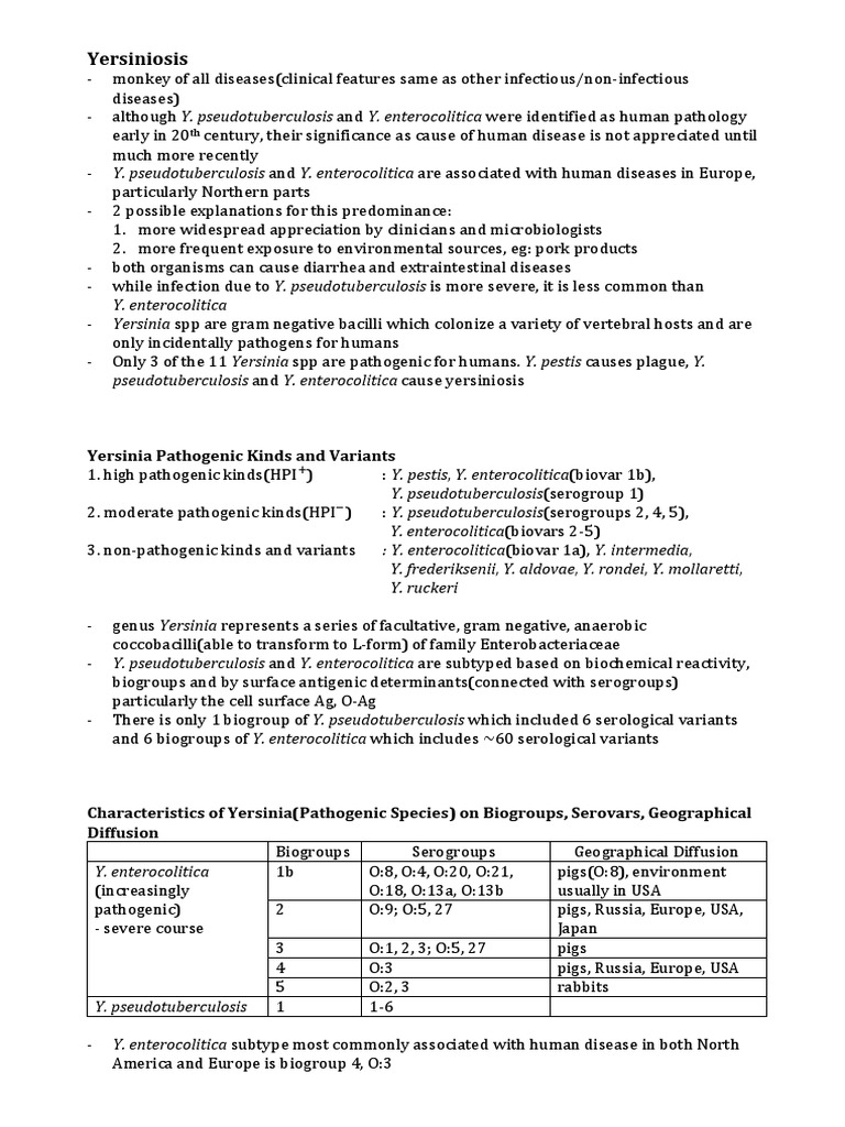 Yersiniosis: Yersinia Pathogenic Kinds and Variants | PDF | Infection ...