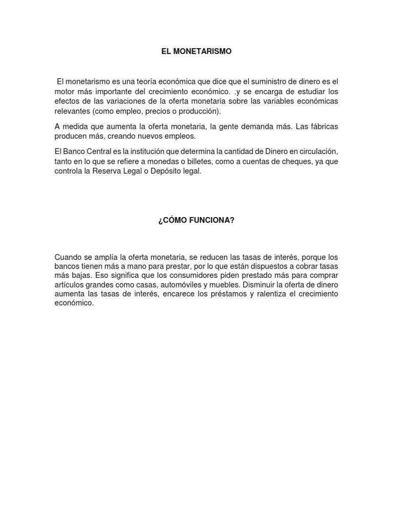 Teoria de La Oferta de Dinero | PDF | Monetarismo | La política monetaria