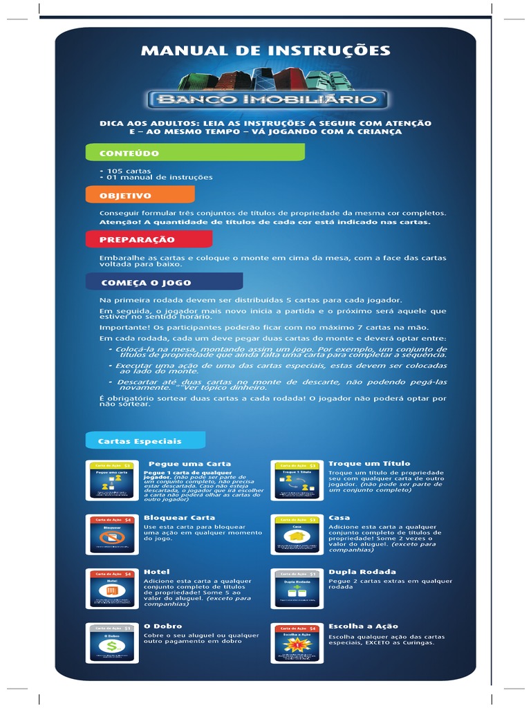 Manual Banco Imobiliário Cartas