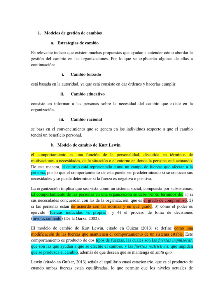 Estrategias y Modelos de Cambio Organizacional | PDF | Comportamiento ...