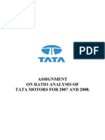 Assignment On Ratio Analysis of Tata Motors For 2007 and 2008