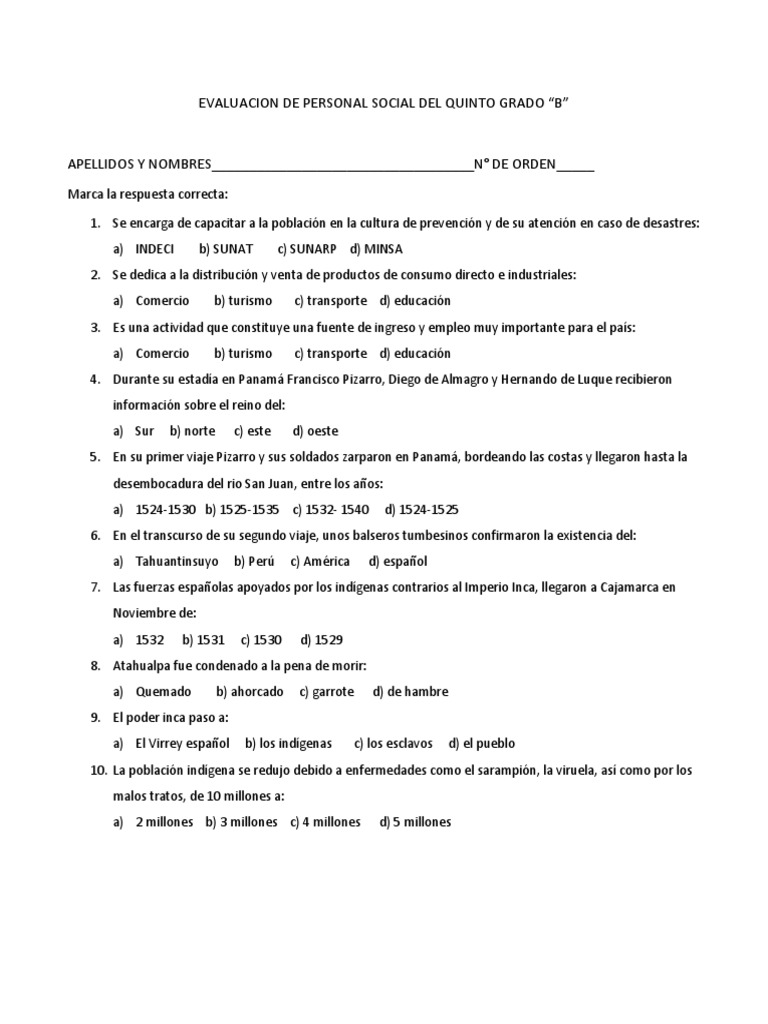 EVALUACION DE PERSONAL SOCIAL DEL QUINTO GRADO.docx Neurona Importar