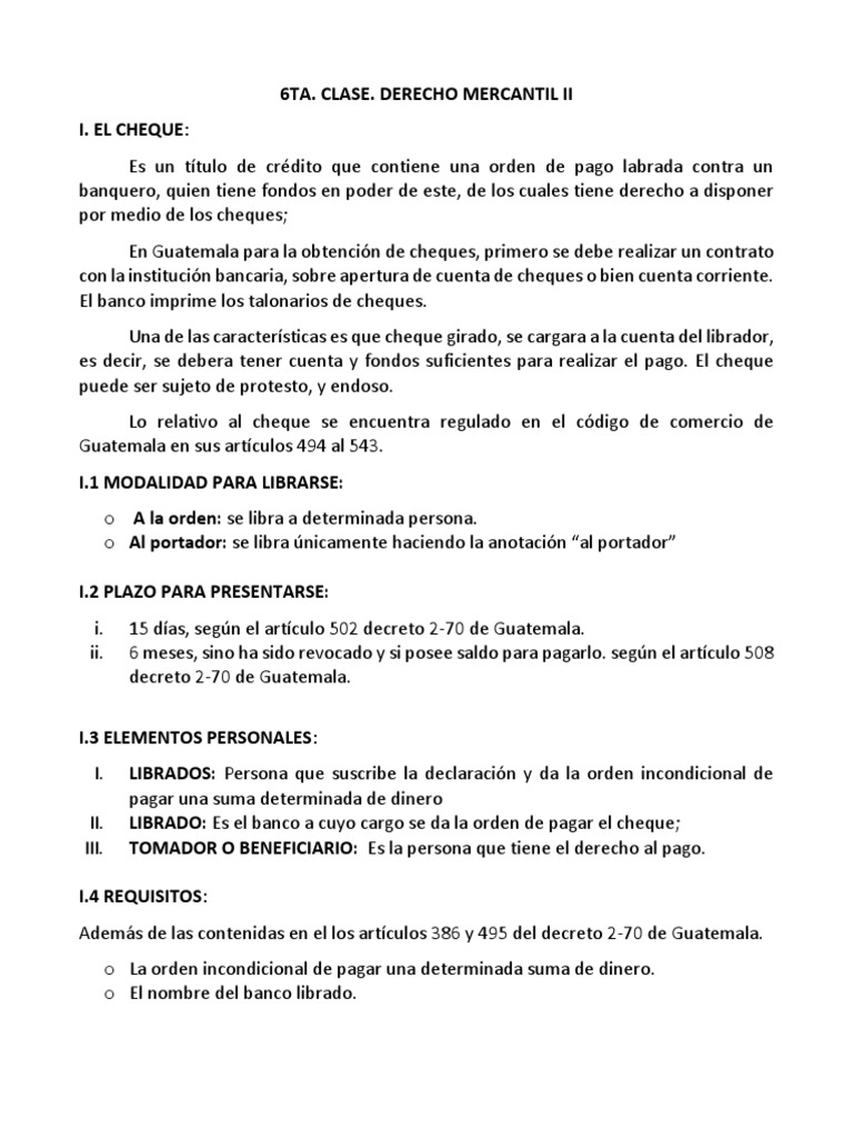 El Cheque en El Derecho Mercantil | PDF | Cheque | Dinero