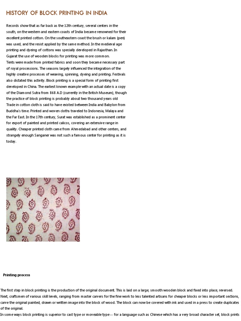 History of Block Printing in India PDF PDF Weaving Printing