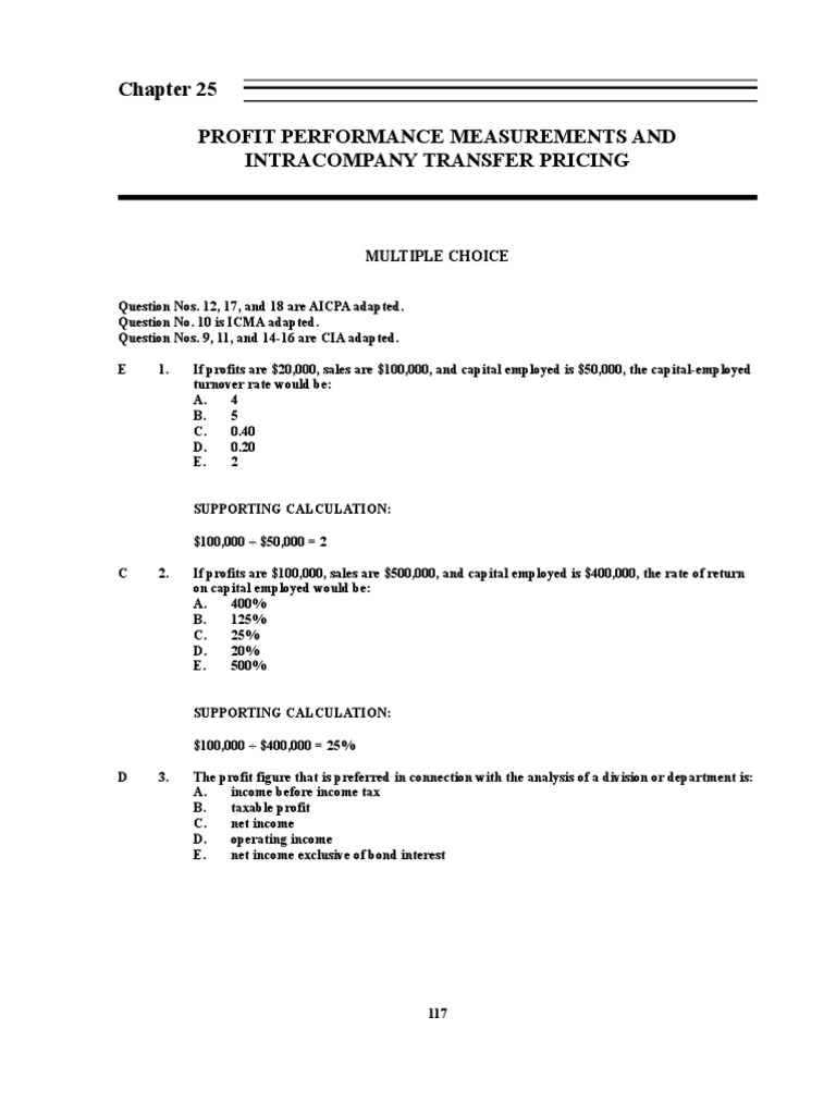 Profit Performance and Transfer Pricing | PDF | Net Income | Depreciation