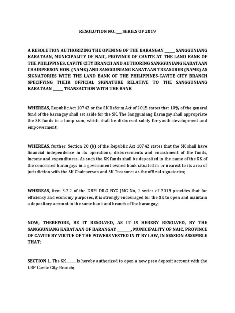 RESOLUTION Opening of Bank Account | PDF | Economies | Government
