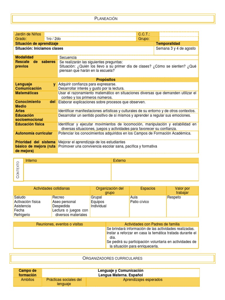 Plan 1° y 2° Preescolar Agosto | PDF | Educación de la primera infancia ...