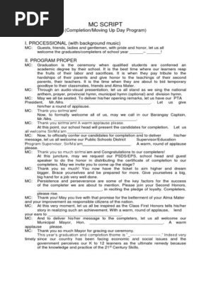 Emcee Script for Moving Up or Graduation