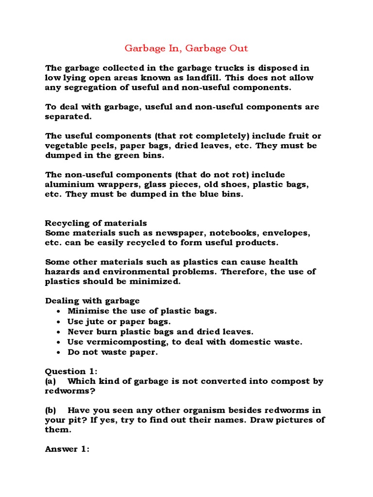 Garbage in Garbage Out PDF Municipal Solid Waste Compost