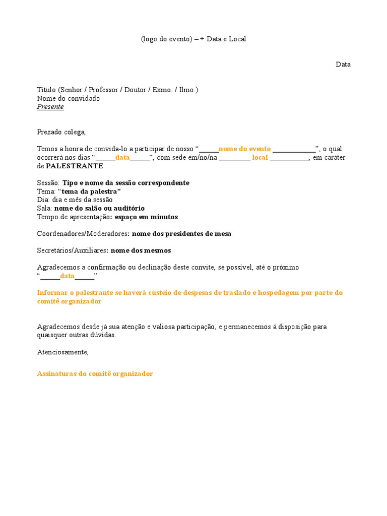 Modelo Convite Palestrantes | PDF, image size:768x1024