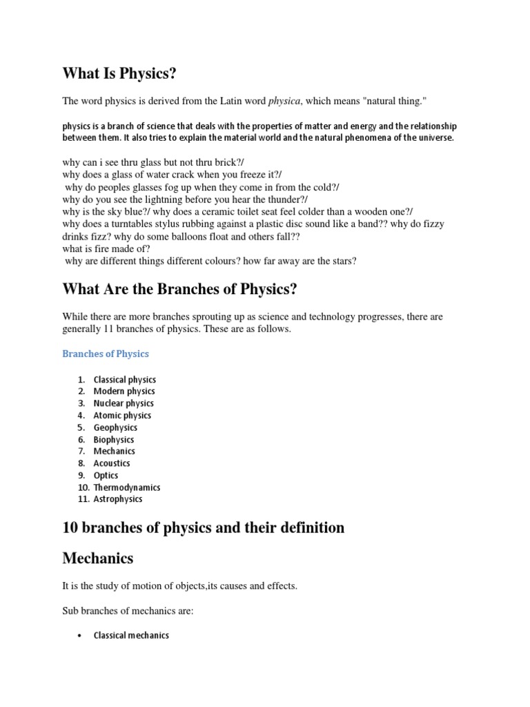 Overview of Physics and Its Branches | PDF | Classical Mechanics ...