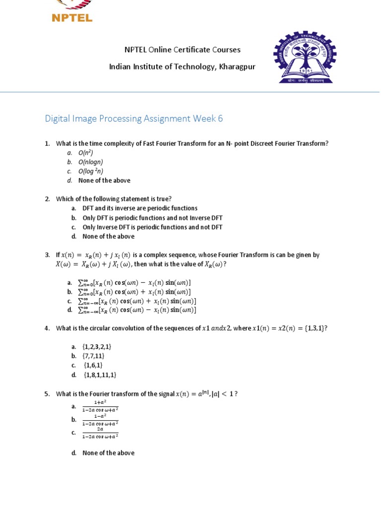Assignment6 Solution Final Discrete Fourier Transform Mathematical Objects
