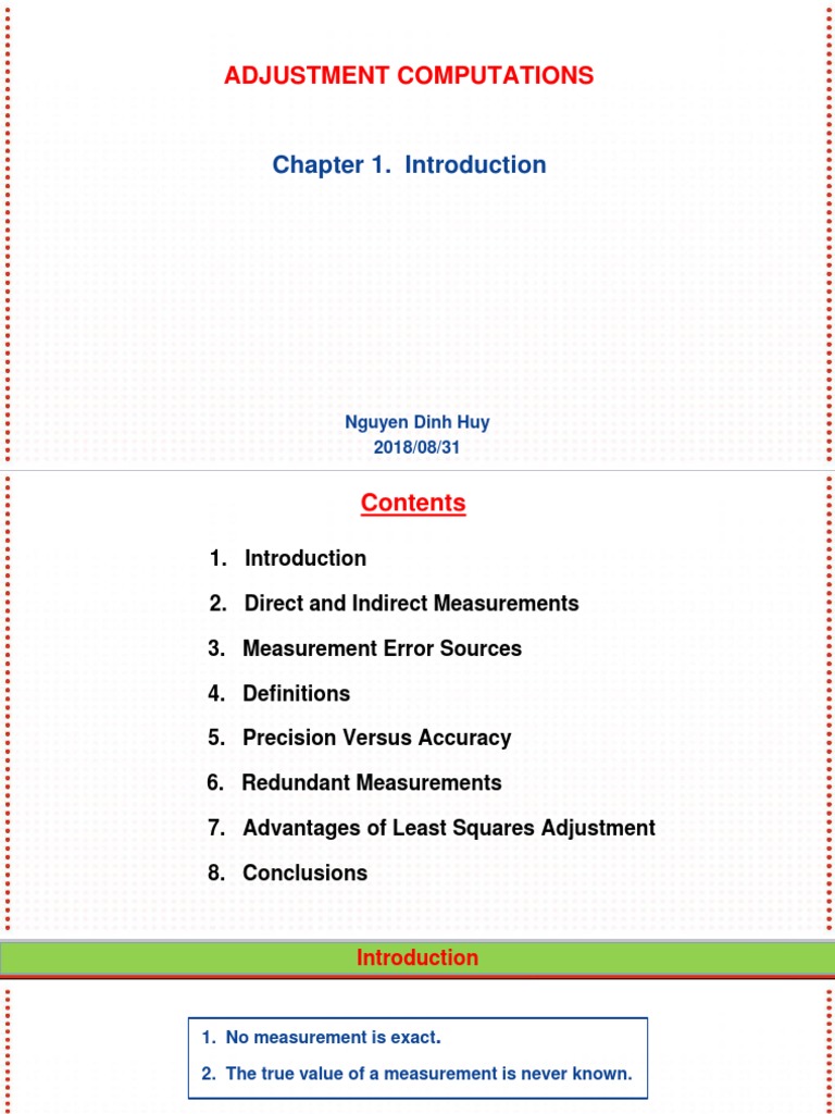 Adjustment Computations Chaper 1 | PDF | Observational Error | Accuracy ...