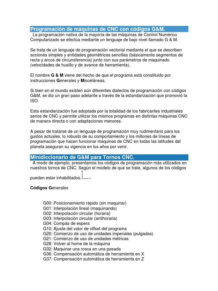 Programacion De Maquinas De Cnc Con Codigos G Docx Control Numerico Programacion De Computadoras