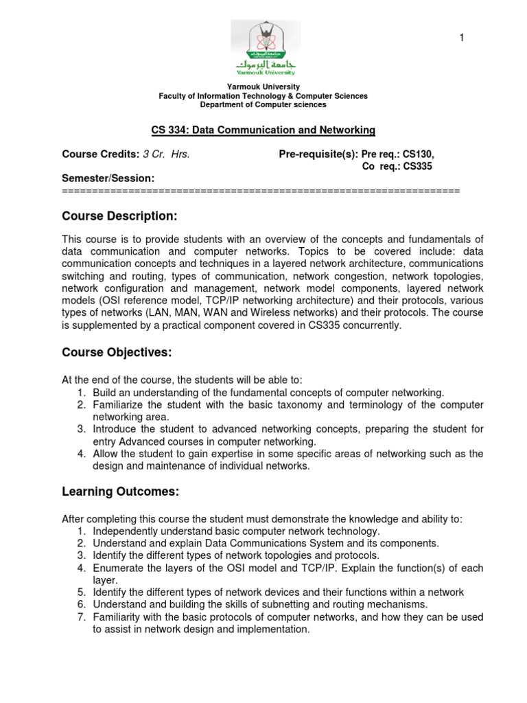 Cs 334 Syllabus 20122013 PDF PDF Protocol Suite Computer