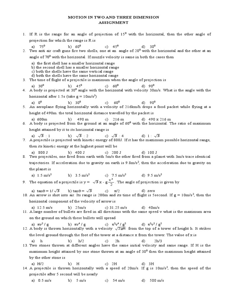 Phy Motion 2,3 Dimensionassign | PDF | Temporal Rates | Force