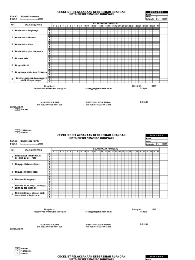 Cek List Kebersihan Ruangan,New