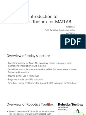 RTB Matlab Intro | PDF | Matlab | Robotics