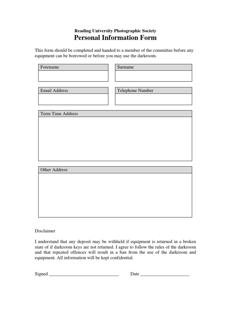 Personal Information Form | PDF