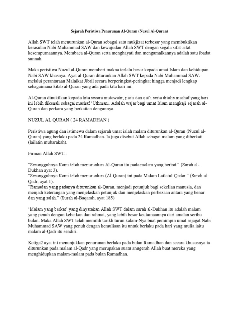 Teks Bercerita Peristiwa Nuzul Quran 2019