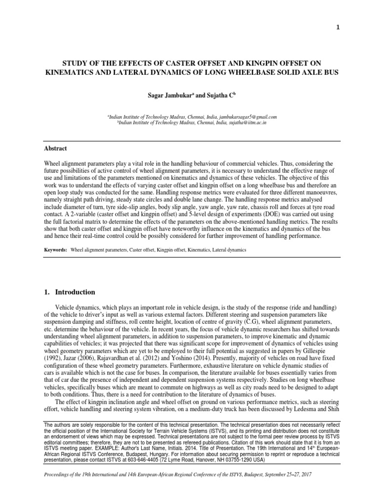 Study of The Effects of Caster Offset and Kingpin Offset On Kinematics ...