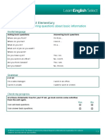 Learnenglish Select Elementary: 1.3 Asking and Answering Questions About Basic Information