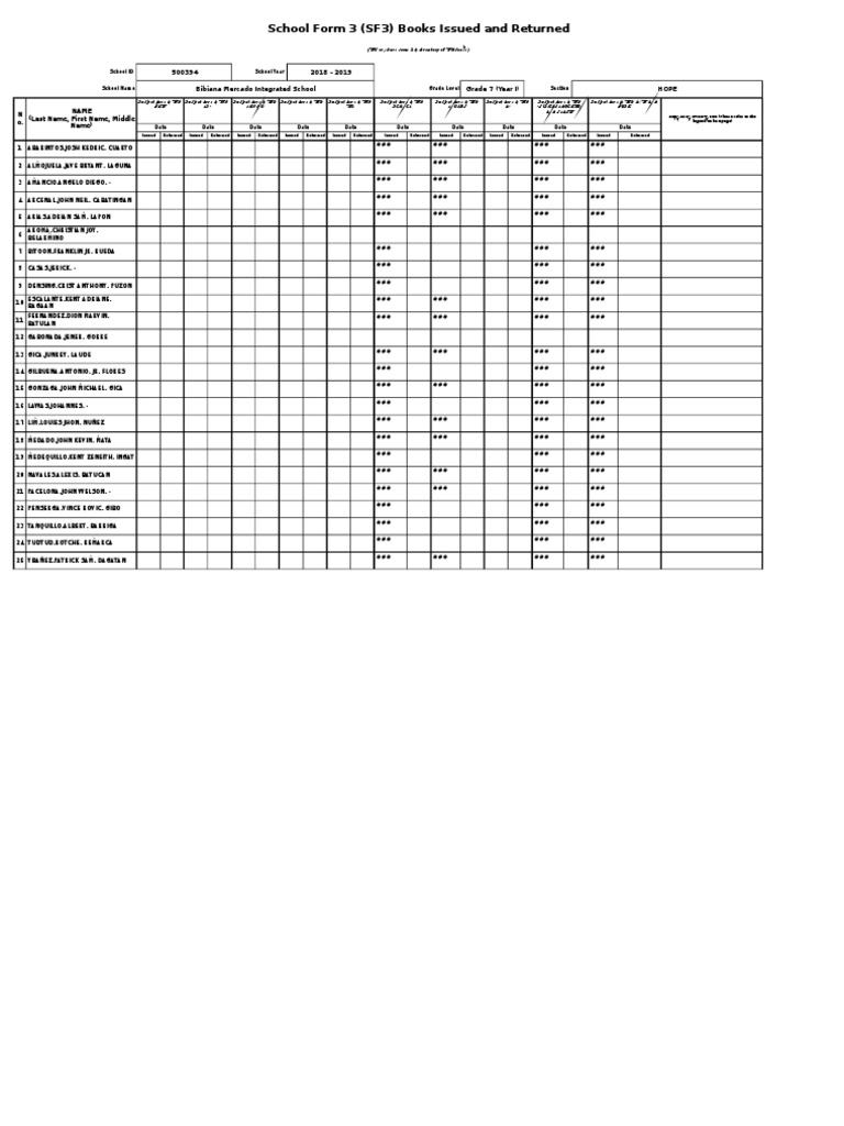 SF3 Textbook Issuance Record 2018-2019 | PDF
