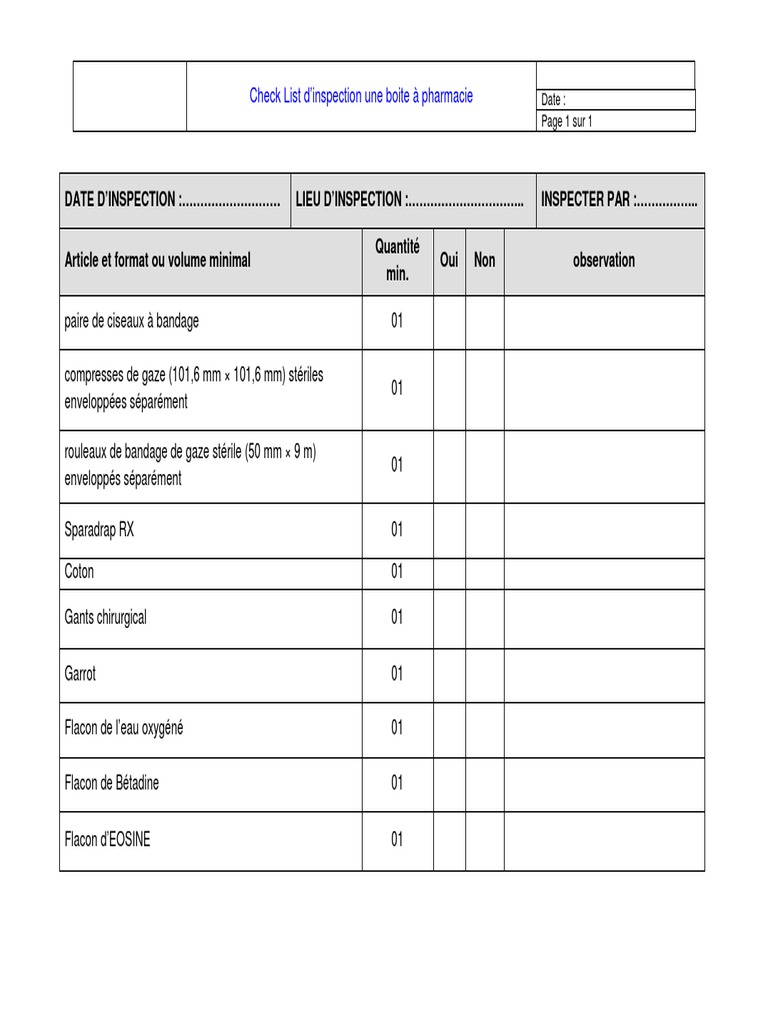 Inspection de la Boîte à Pharmacie | PDF