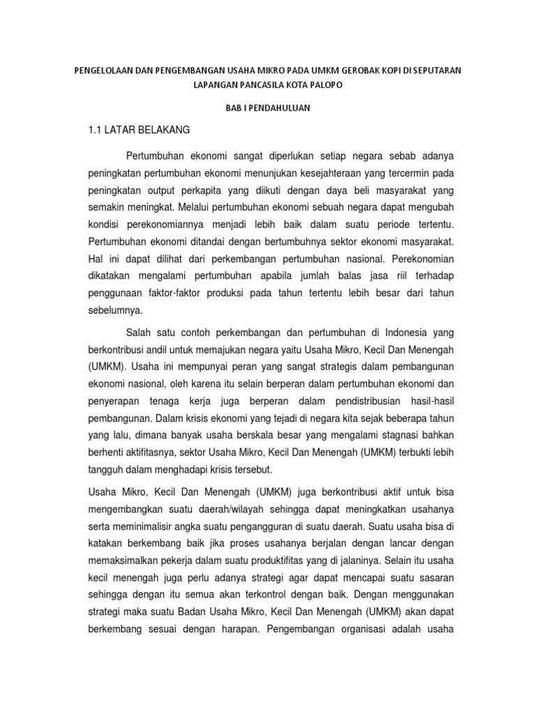 Pengelolaan Dan Pengembangan Usaha Mikro Pada Umkm Gerobak Kopi Di Seputaran Lapangan Pancasila Kota Palopo Docx