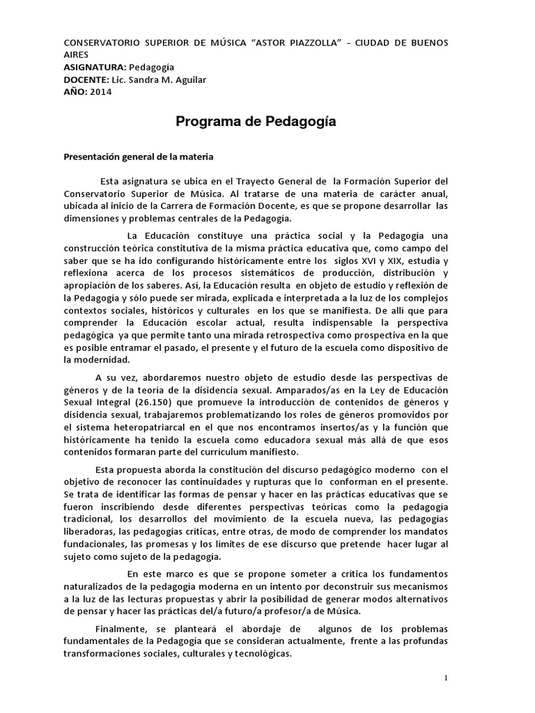 Programa de Pedagogía 2014 | PDF | Pedagogía | Maestros