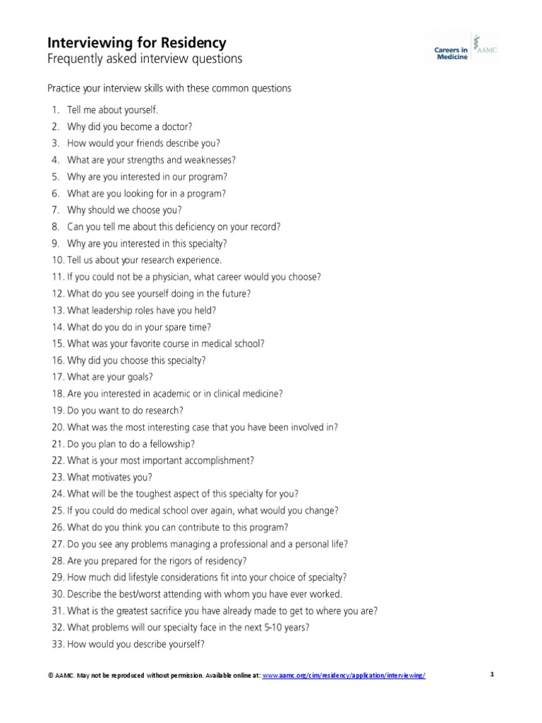 Common Residency Interview Questions | PDF