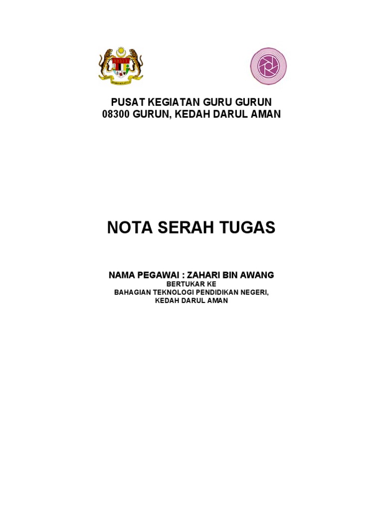 Contoh Nota Serah Tugas