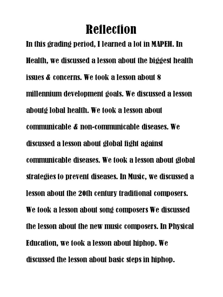 Reflection MAPEH | PDF | Philippines | Performing Arts