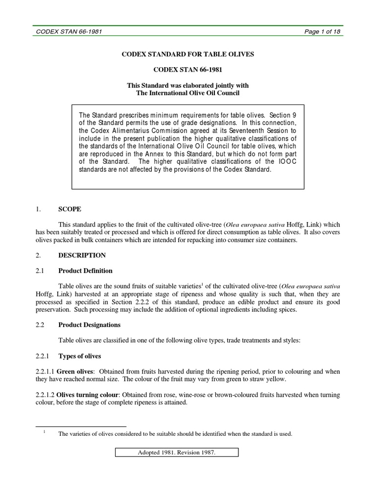 Codex Standard for Table Olives | PDF | Olive | Fermentation