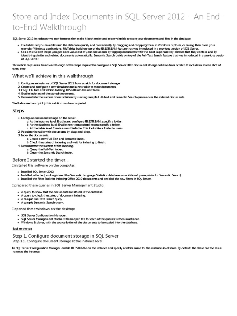 SQL Server 2012 Document Storage Guide | PDF | Microsoft Sql Server ...