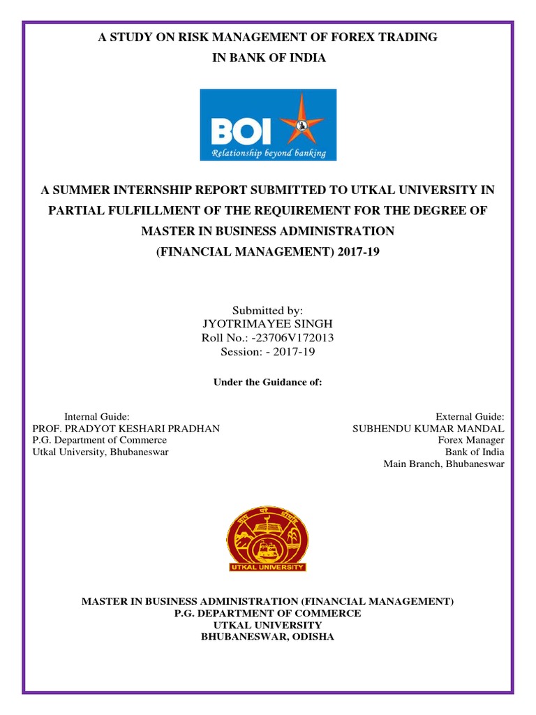Summer Internship Project Report Forex Docx Foreign Exchange - 