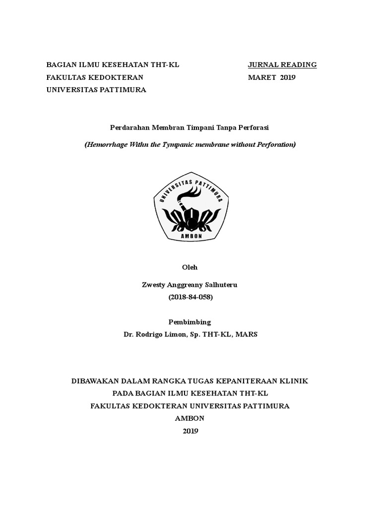 Perdarahan Dalam Membran Timpani Tanpa Perforasi PDF