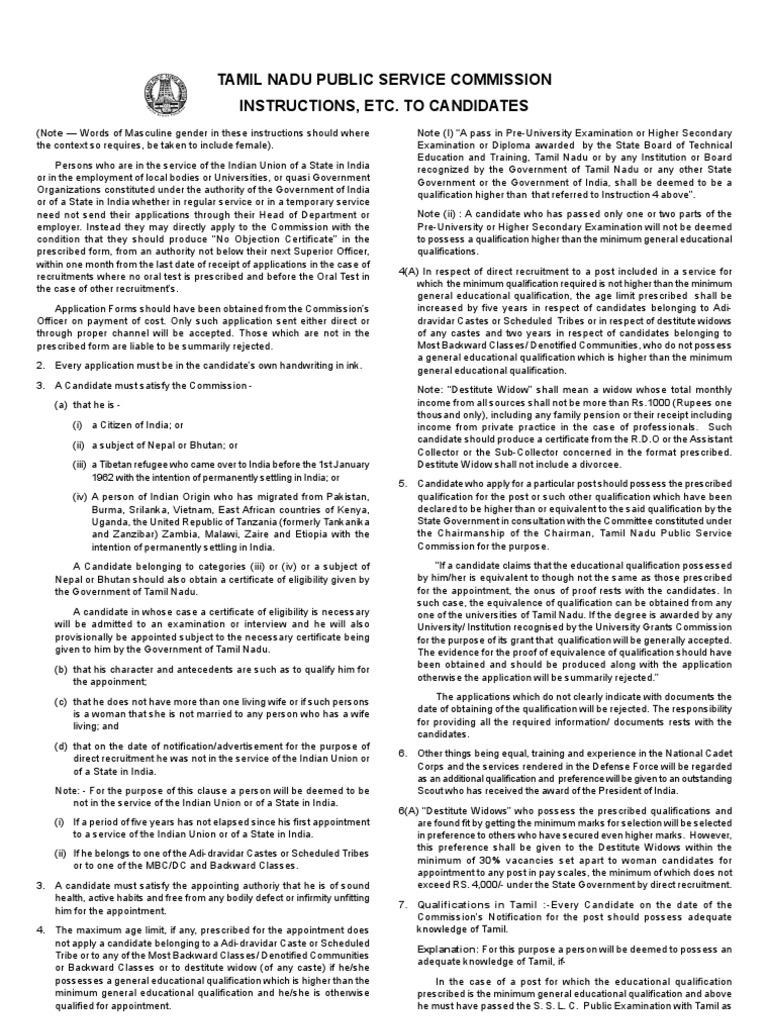 Tamil Nadu Public Service Application Guidelines | PDF | Military ...