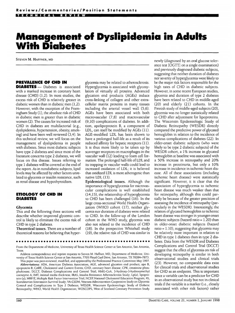 Management of Dyslipidemia in Adults With Diabetes | PDF | High Density ...