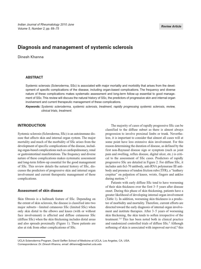 Diagnosis and Management of Systemic Sclerosis: Dinesh Khanna ...