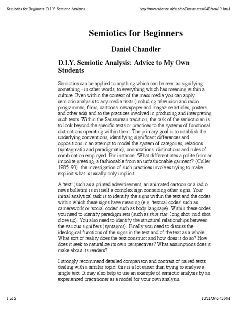D.I.Y. Semiotic Analysis Guide | PDF | Semiotics | Genre