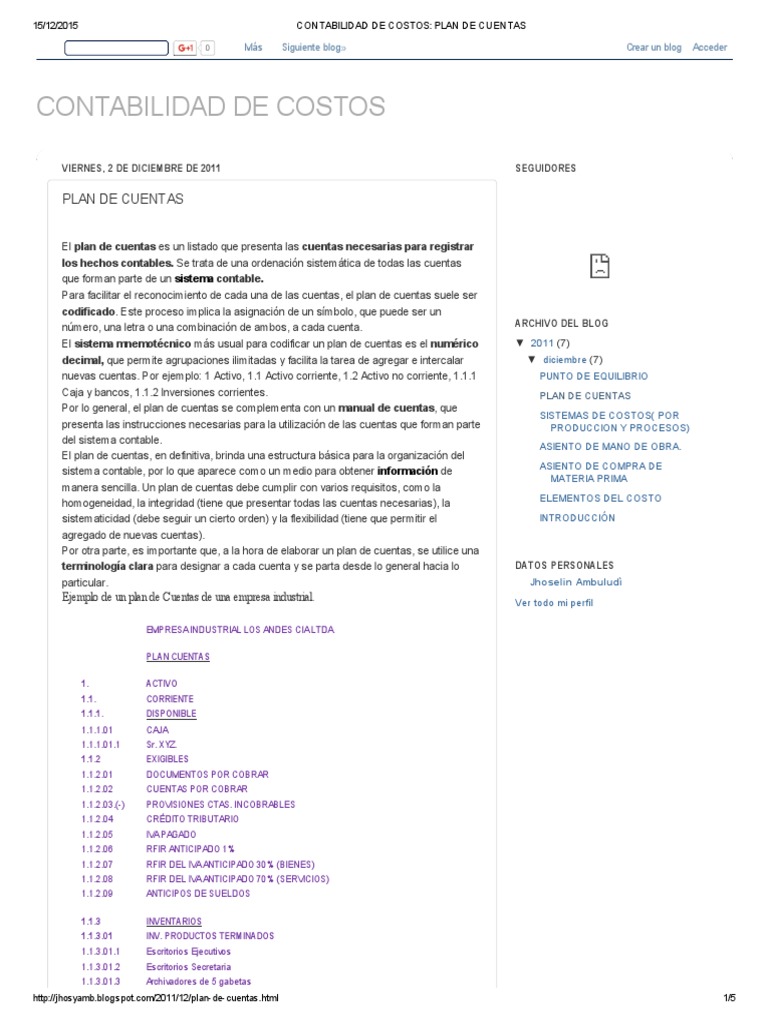 Plan de Cuentas en Contabilidad de Costos | PDF | Contabilidad ...