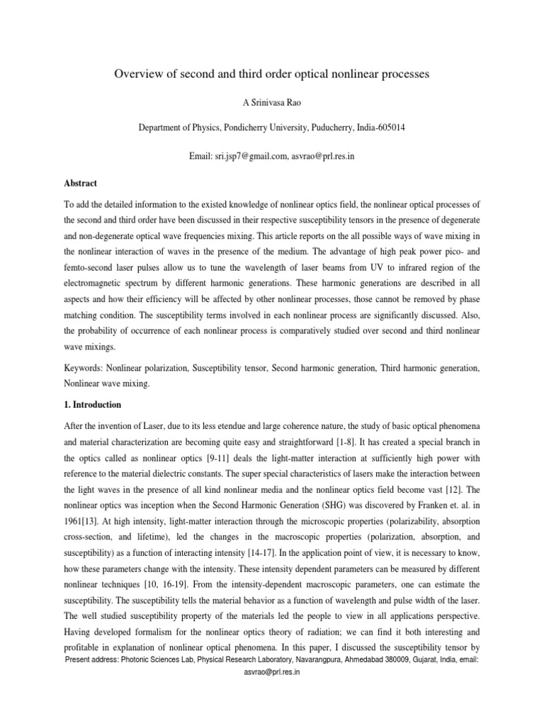 Second & Third Order Nonlinear Optics | PDF | Nonlinear Optics | Optics