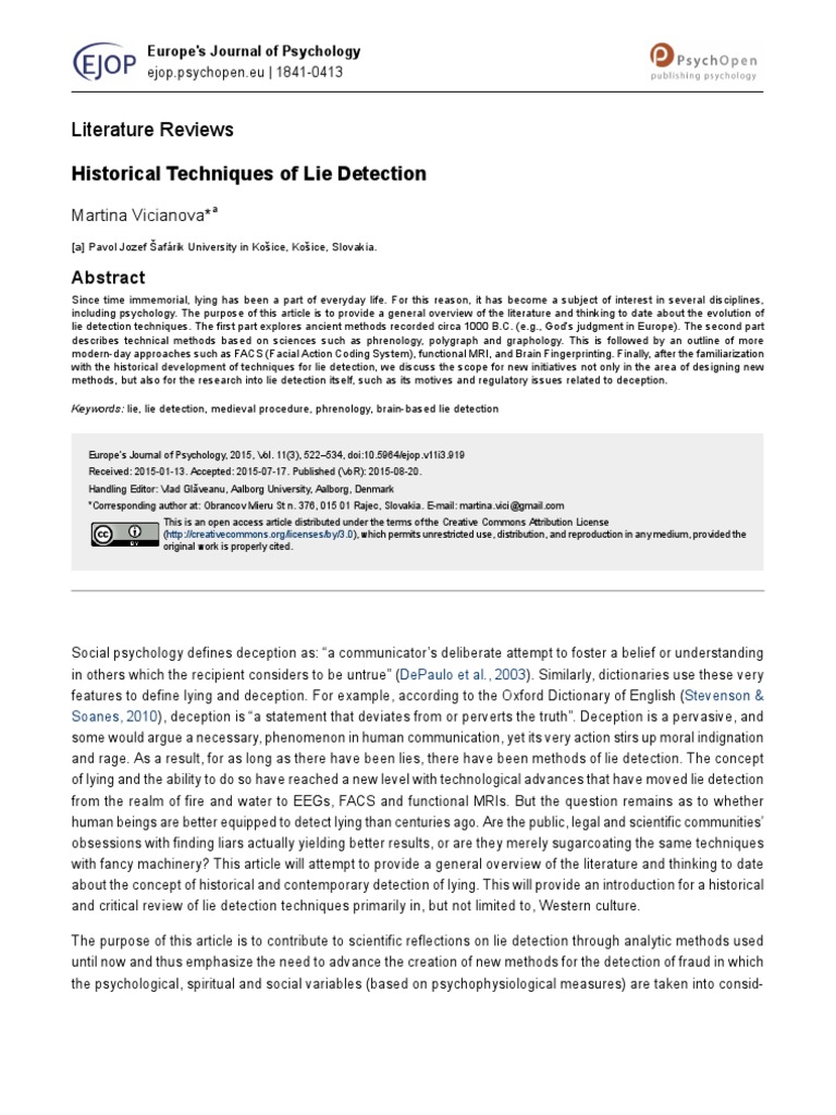 Historical Techniques of Lie Detection PDF